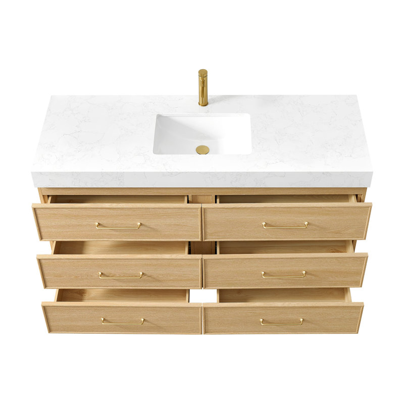 Ensemble de meuble-lavabo à simple cuve 60 po Turin avec plateau en pierre composite à grain blanc Turin, 60" Single Sink