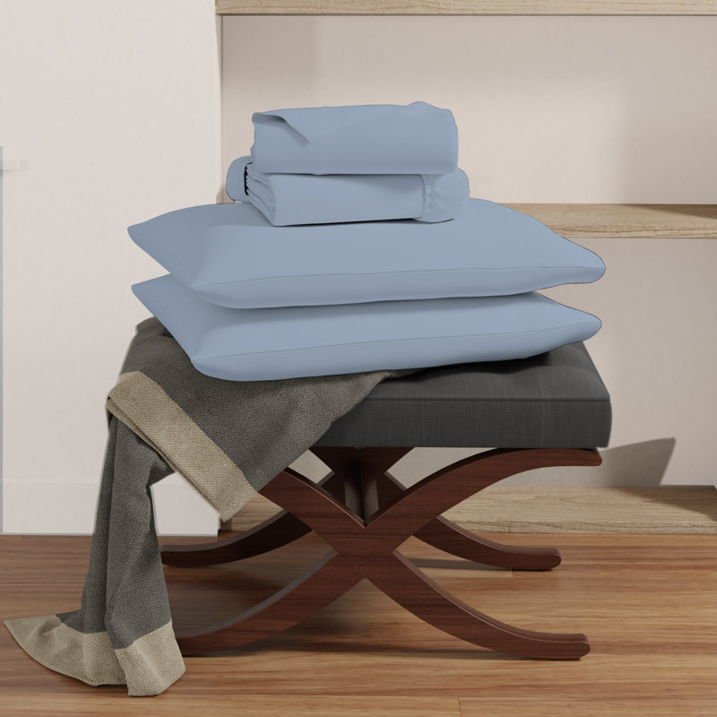 Sustainable 100% Organic Cotton Breathable & Lightweight Deep Pocket Sheet Set, Twin XL, Light Blue