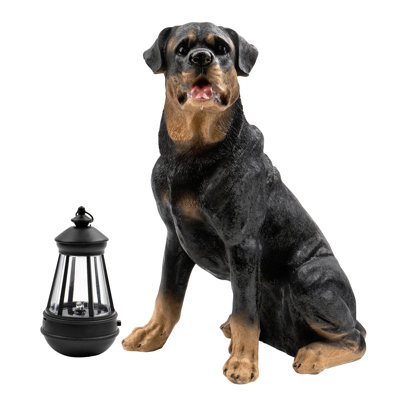 Resin Dog Rottweiler Statues and Sculptures with Solar Led Home Garden Decoration Windproof Lamp Outdoor Lighting Decor (Rottweiler &LED)