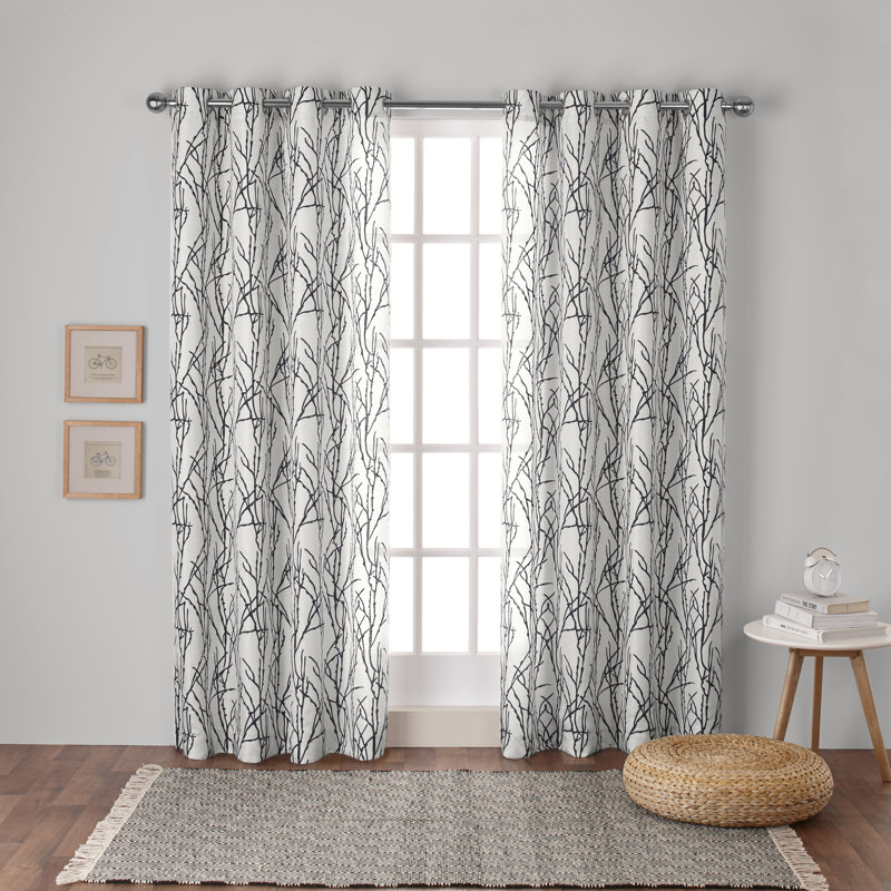 Panneau de rideau simple Floral Home, Noir, L 54 po x L 96 po