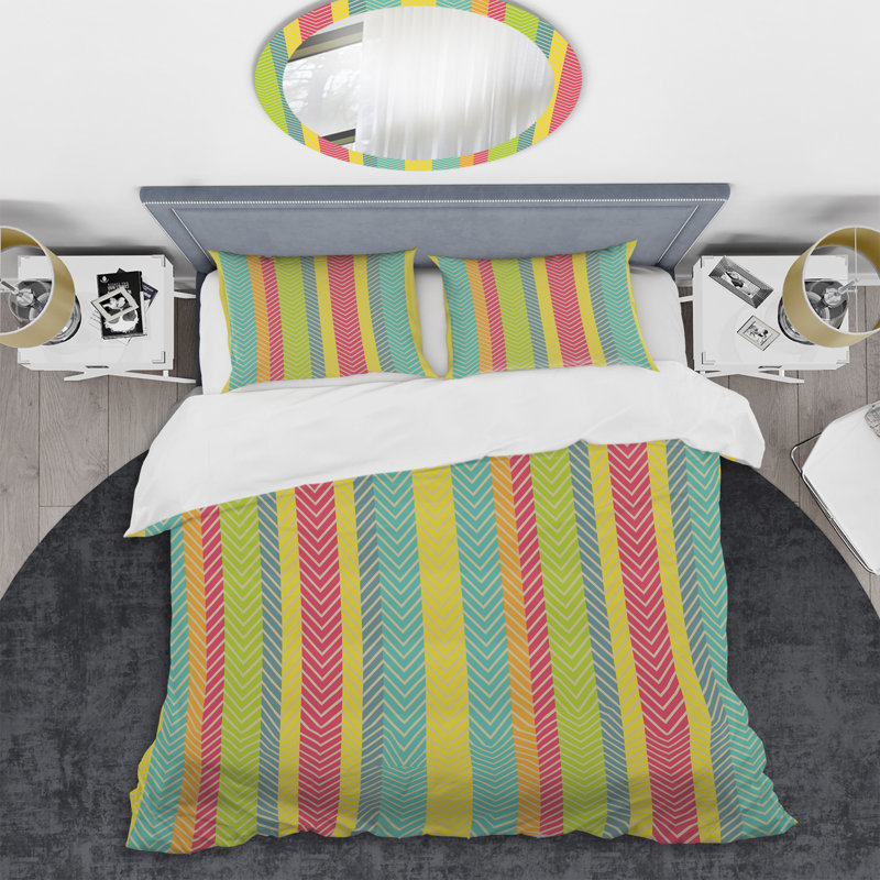 Ensemble de housse de couette en microfibre bleu / rose / vert 3 pièces