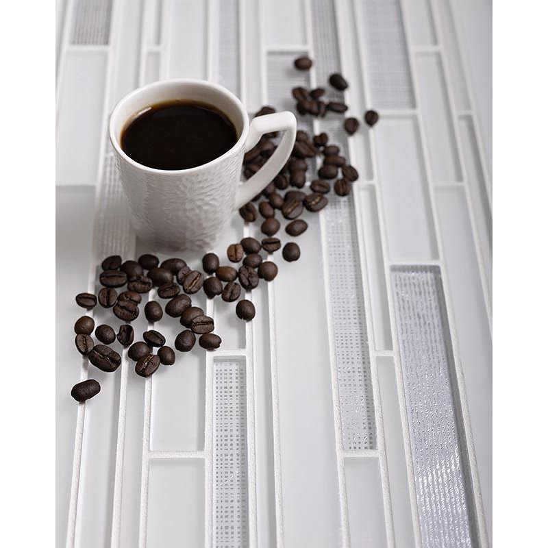 11.8" x 12.2" Glass Mosaic Tile, White/Silver