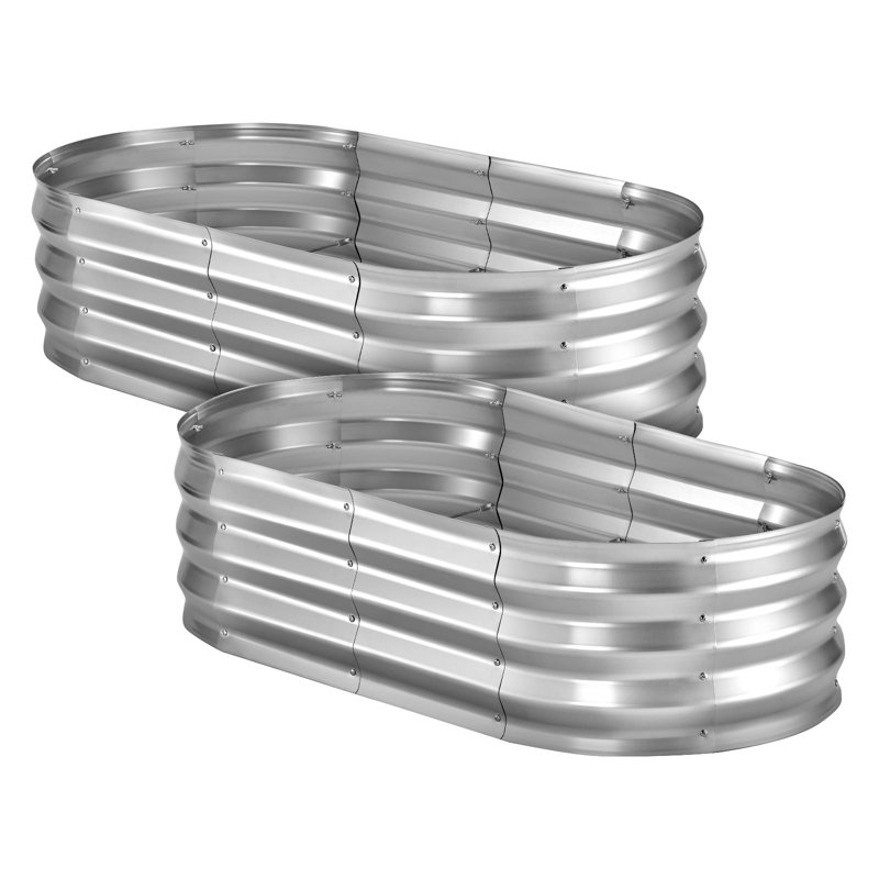 Galvanized Raised Garden Beds, 4 x 2 x 1 ft, Oval Metal Planter Boxes Kit Outdoor, Bottomless Elevated Garden Box with Gloves, Alu-Zinc, for Planting Flowers Fruits Vegetables, Silver