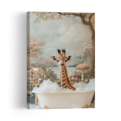 Whimsical Giraffe Bath Abstract Contemporary Forest Landscape Wall Art Print