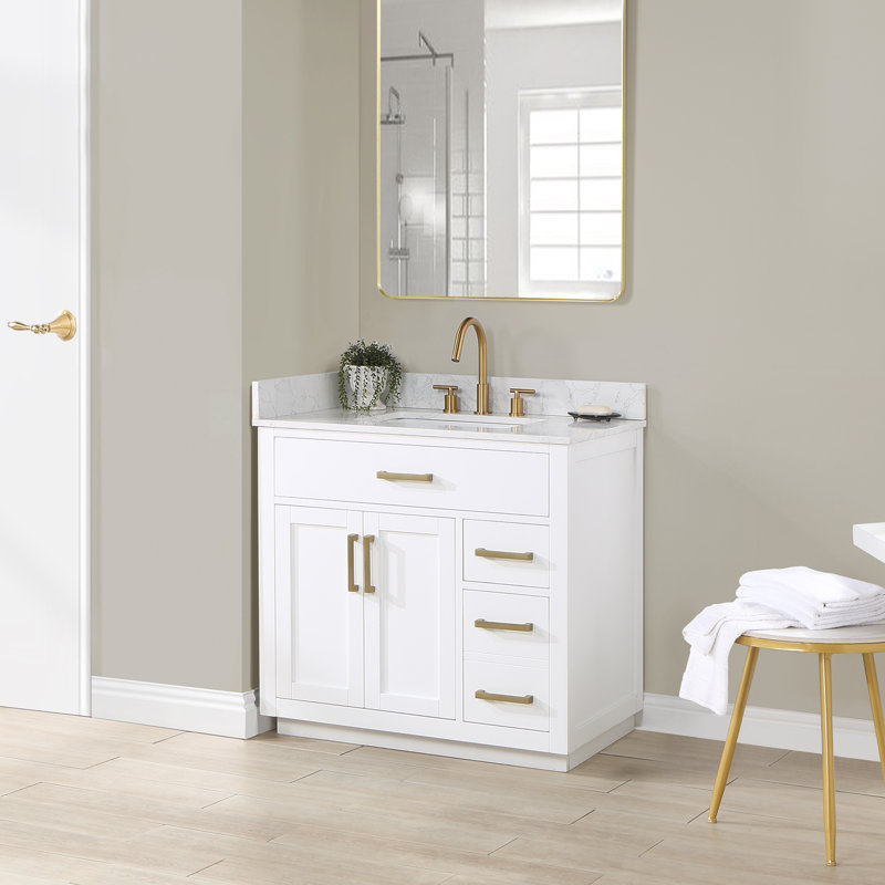 Ensemble de meuble-lavabo simple 36 po Gavino, Doré, Blanc