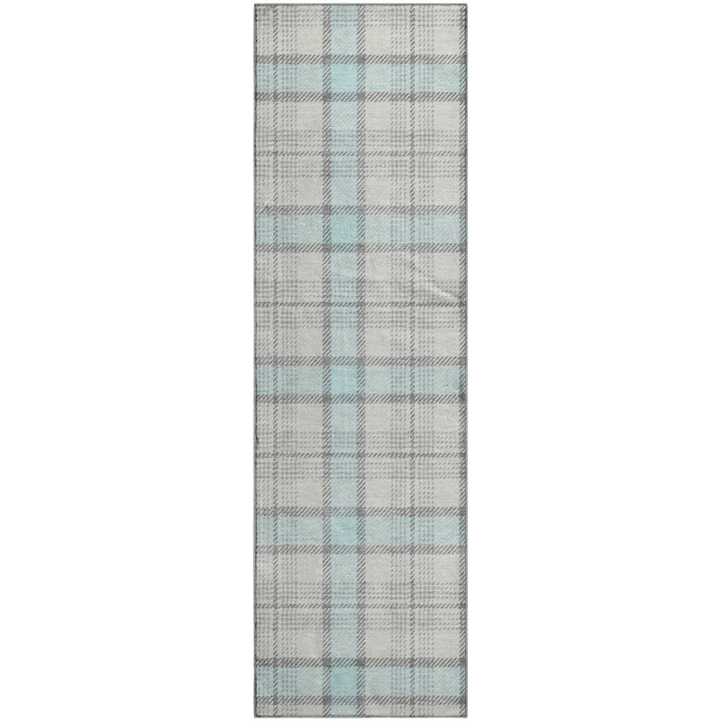 Premium Machine Washable Corum AMF1052 Plaid Rug, Runner 2'3" x 7'6"
