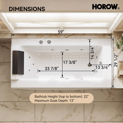 Baignoire tourbillon 59 "avec drain à droite
