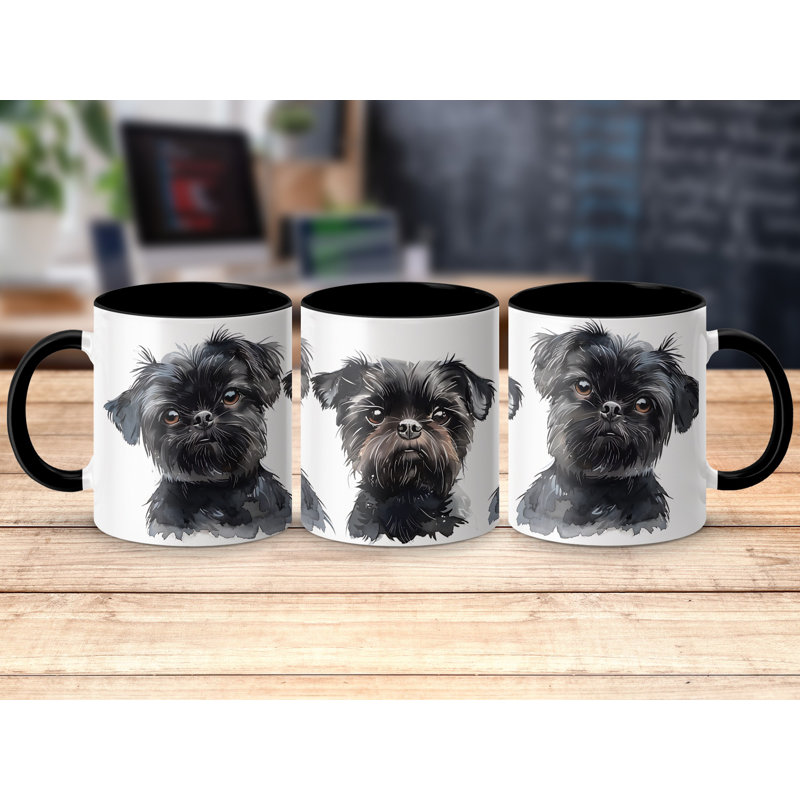 11oz Watercolour Brussels Griffon Design Coffee Mug, 2, Black