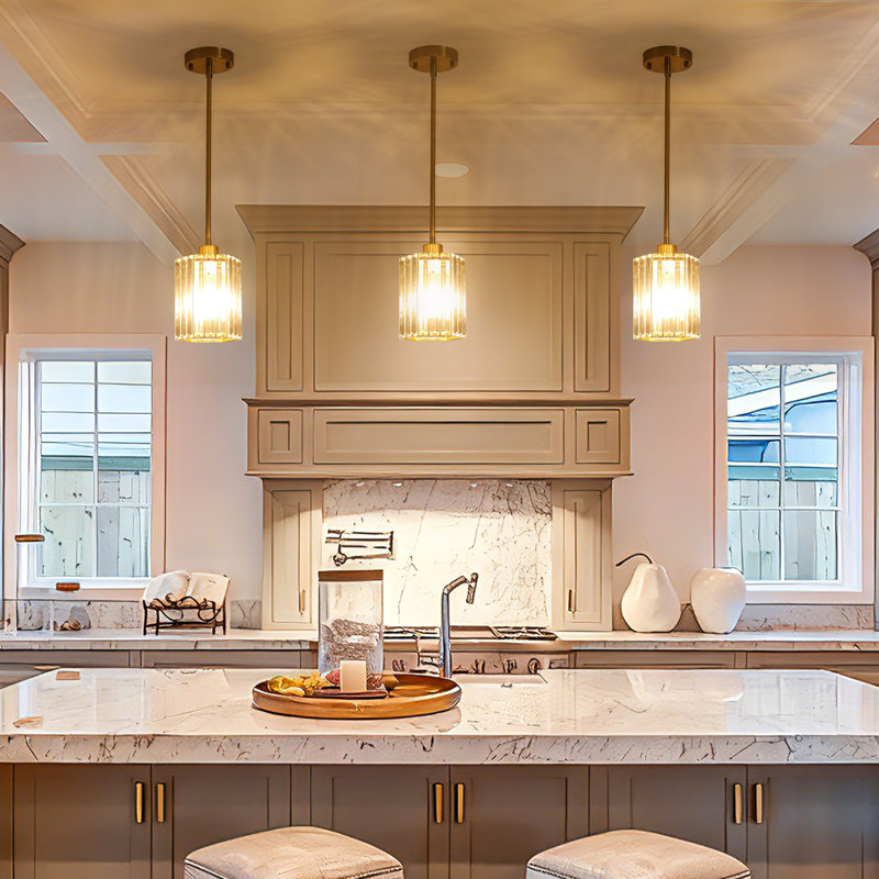 Ensemble de 3 luminaires suspendus en cristal pour îlot de cuisine, Doré