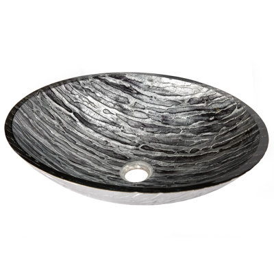 Eden Bath Eden 14.8'' Silver/Black Tempered Glass Oval Bathroom Sink