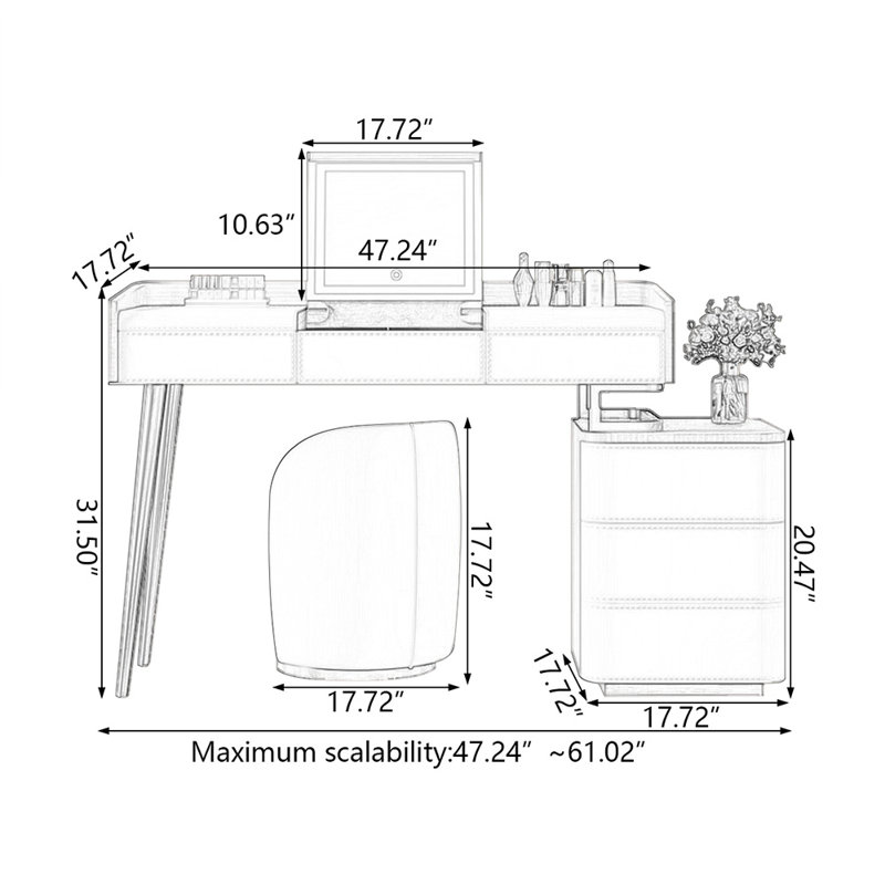 Makeup Vanity with Light mirror,5 drawers,1 chair