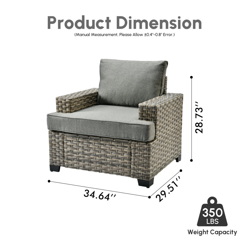 Wahkon 2 - Person Outdoor Wicker Chairs, All Weather Rattan Chairs 2-Seater with Comfy Cushions, Gray