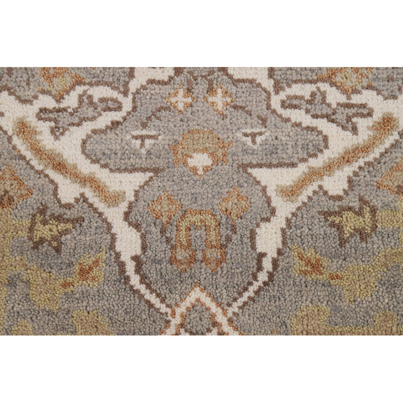Tapis de couloir indien fait à la main gris Oushak 3 x 12