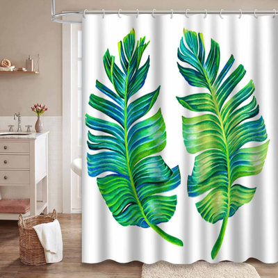 Feuilles de bananier à motif de feuilles tropicales blanches de style rétro avec 12 crochets