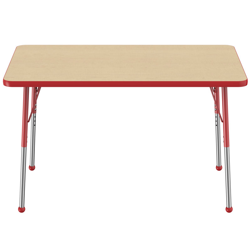Table d'activité rectangulaire à hauteur réglable en forme de T, Érable / rouge, 24 po x 48 po, Roulement à bille standard