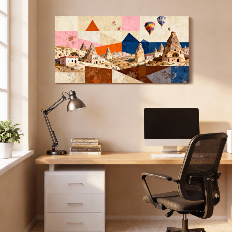 «Geometric Cappadocia Landscape», ensemble de 1 reproduction d'art sur toile tendue, H 24 po x l 48 po