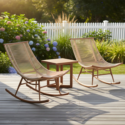 Liana Outdoor 3-Piece PE Rattan Conversation Set With Cross-Stretcher Side Table
