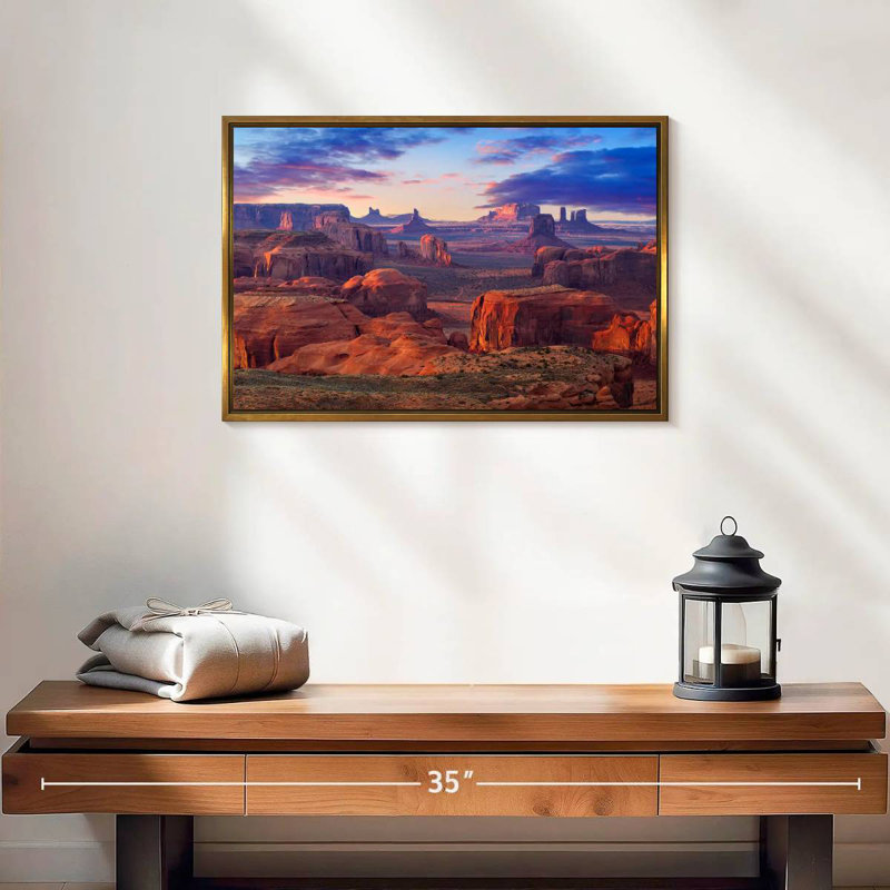 Hunts Mesa Monument Valley Sunset, 19 po x 13 po, Cadre flottant doré