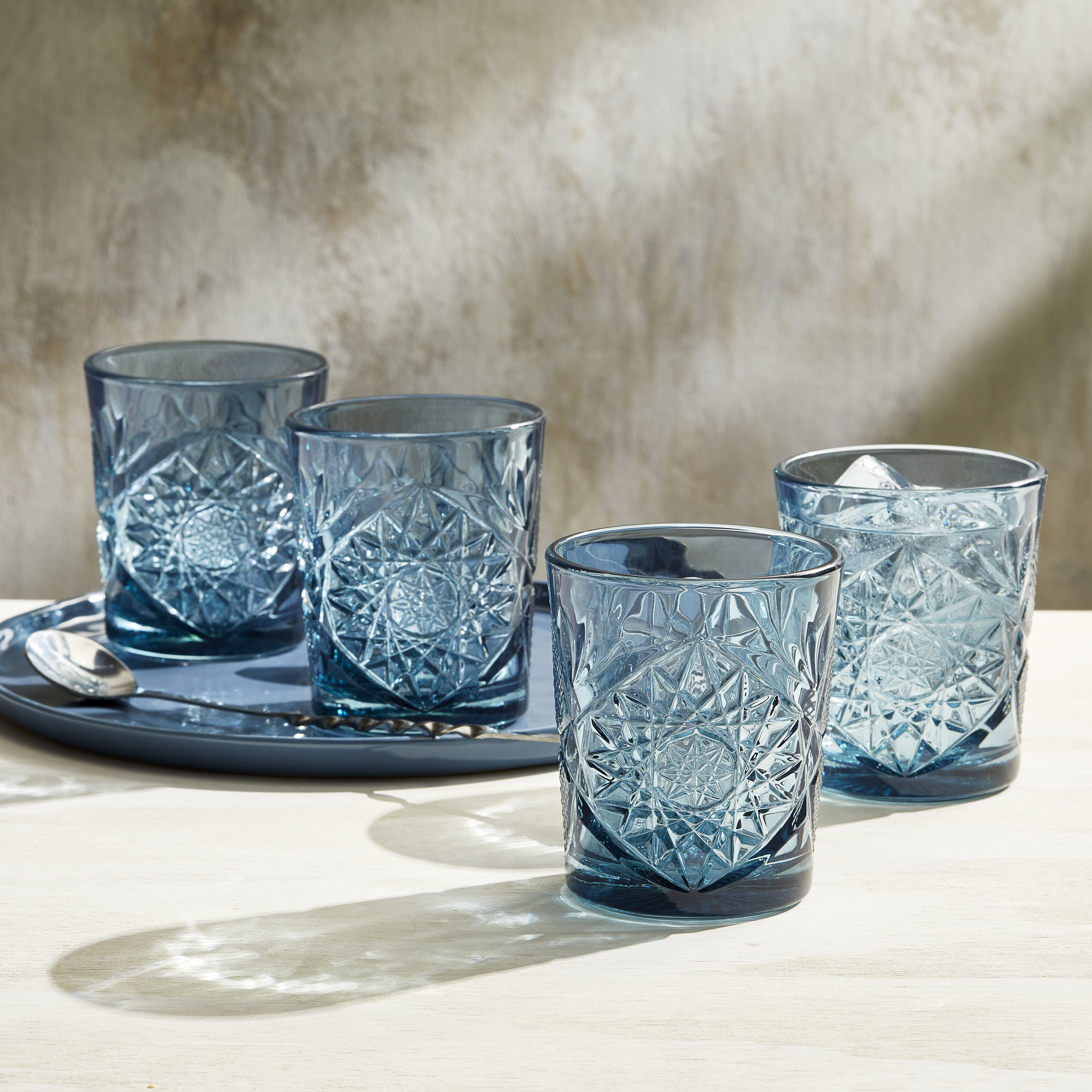 Libbey Hobstar Blue Double Old Fashioned Glasses, 12-Ounce, Set Of 4