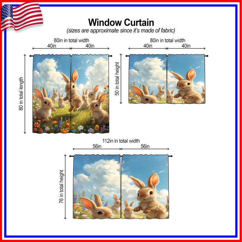 Bunnies In Flower Meadow, 40 po x 50 po - 2 panneaux, Obscurcissement de chambre