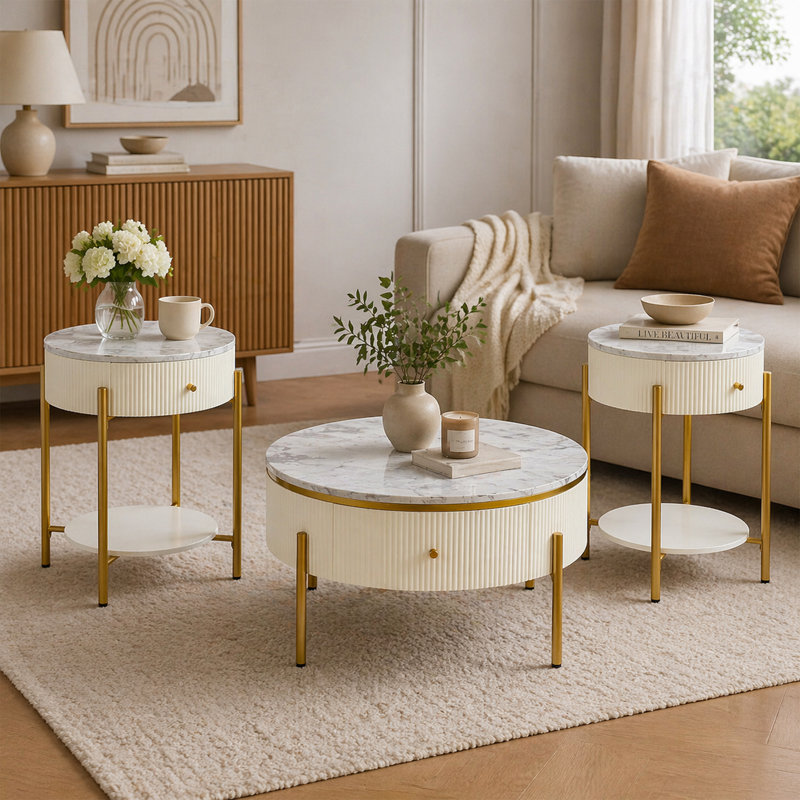 3 Piece Living Room Table Set-Coffee Table and 2 End Tables