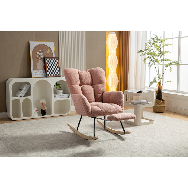 Chaise berçante en tissu Teddy, Rose