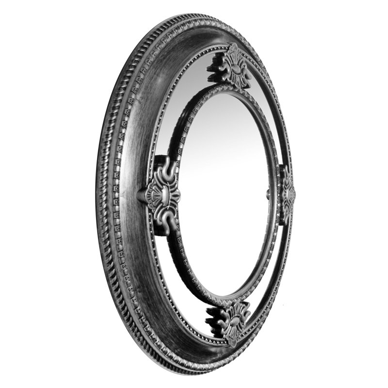 Zayac Mirror Round Plastic Wall Mirror 23 Inches, Antique Silver