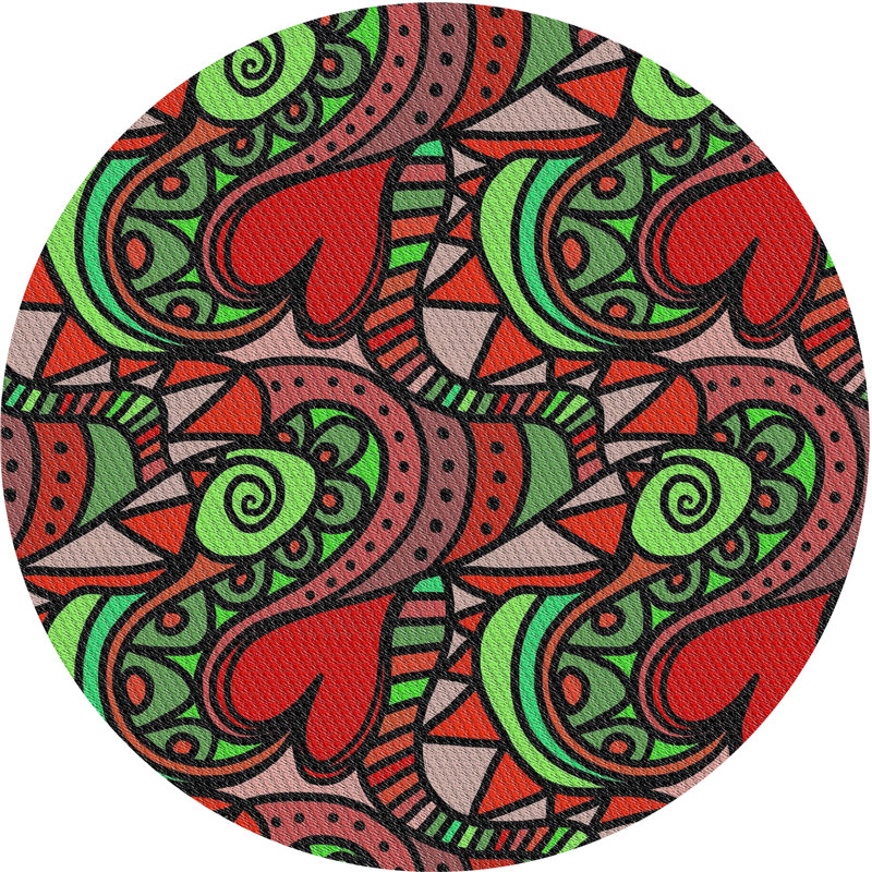 Rouge abstrait/Tapis décoratif vert, Rond 7 pi