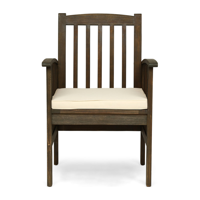 Wood Dining Chairs, 2pcs With Grey+cream Seat Cushions - , For Backyard Patio Chair , Foam Stylish, Weather