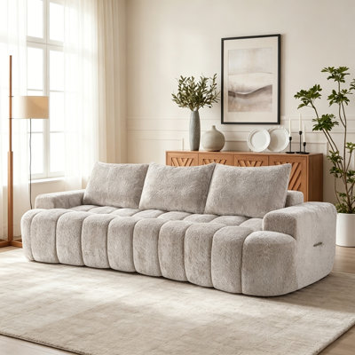 100" Extra Large Curved Front Compressed Sectional Sofa, 3-Seat Cloud-Like Boucle Couch with High Resilience Foam, Easy to Move & Ship, Modern Oversized Sofa for Living Room