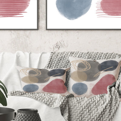 Éléments abstraits rouges, bleus et gris - Coussin décoratif imprimé moderne