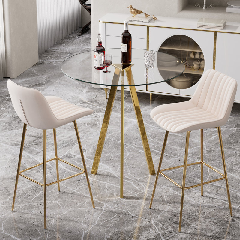 Ensemble de salle à manger 3 pièces avec tabouret de bar et tabouret de bar en velours (ensemble de 3), Crème