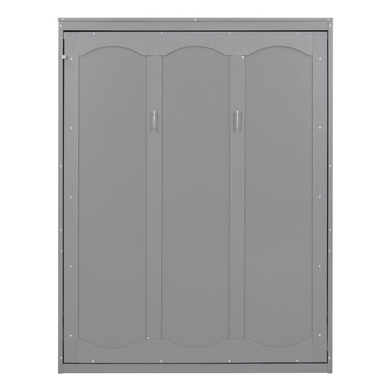 Grand lit escamotable mural avec tablettes, gris, Lit simple