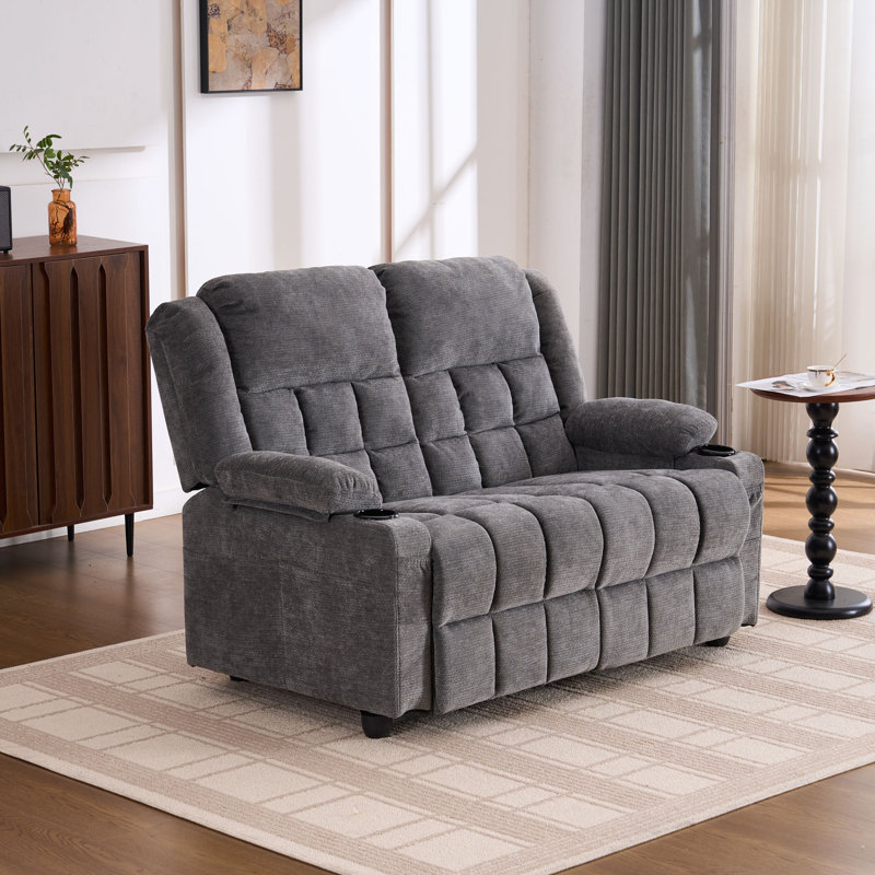 Upholstered Power Recliner, Gris chenille