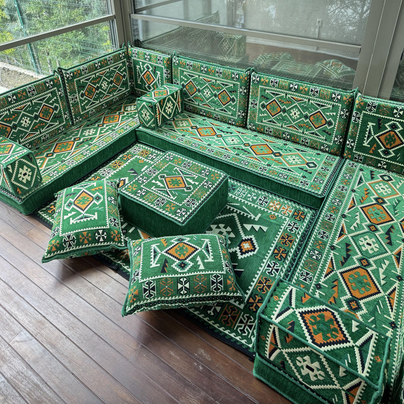 Ensemble de canapé avec repose-pieds Traditional Kilim, Vert
