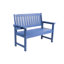 Banc bleu foncé résistant aux intempéries, avec assise large et dossier ventilé, pour parcs extérieurs, structure stable et ergonomique, idéal pour les cours familiales.