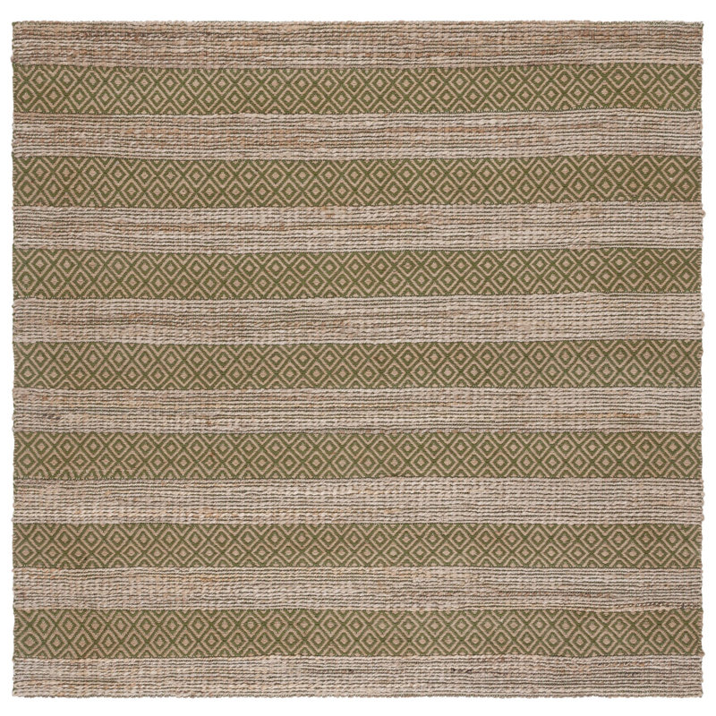 Sottile Geometric Flatweave Green/Natural Area Rug, Square 6'6"