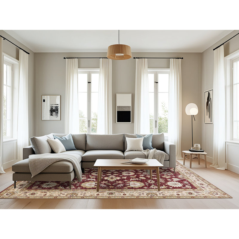 Tapis oriental ivoire / rouge Rôle, Rectangle 8 pi x 10 pi