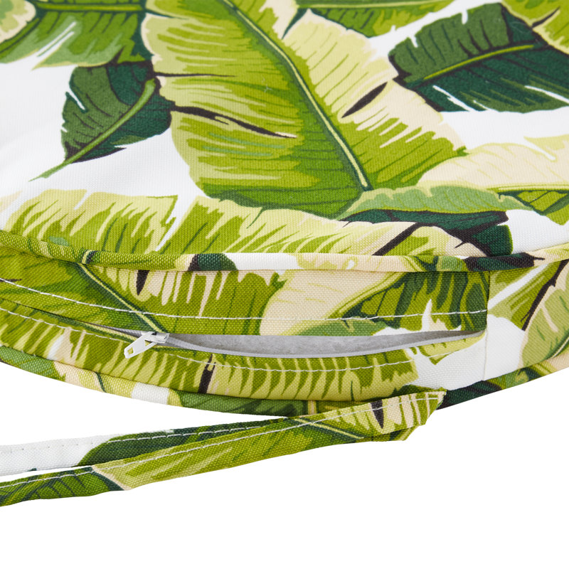 Outdoor Round Dining Chair Seat Pad, Palm Leaves White