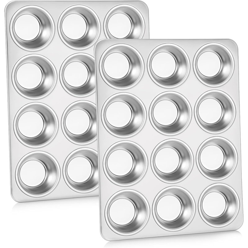 Muffin Pan Cupcake Baking Pan Set, Stainless Steel Muffin Tin Tray for Mini Cake Tart Quiche
