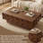 38.59"  Slide Top Coffee Table with Hidden Storage, Mid-Century Fluted Rectangle Center Table ,Walnut-1055630619