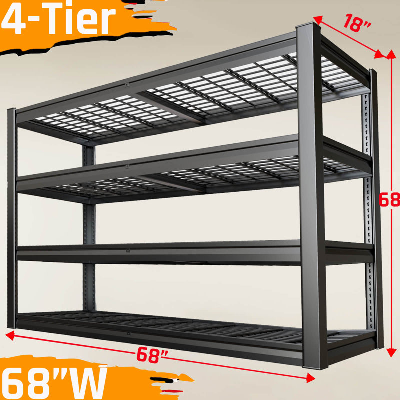 Heavy Duty 4-Tier Steel Shelves - Adjustable Storage Rack For Garage, Warehouse, Pantry,68" H x 68" W x 18" D