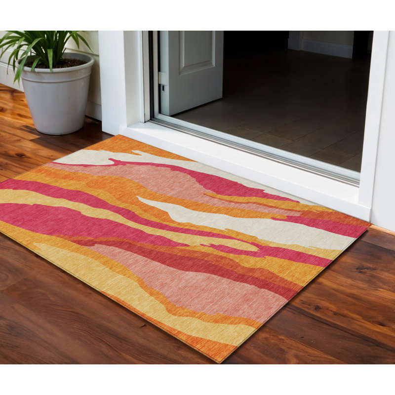 Tapis extérieur lavable abstrait 3 pi x 5 pi rosé