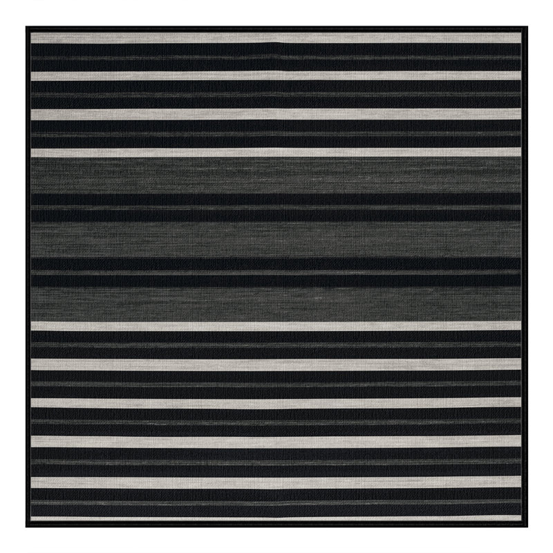 Tapis noir à rayures horizontales lavable à la machine, Carré 4 pi