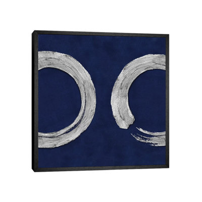 Silver Zen Circle On Blue II by Ellie Roberts - Print on Canvas