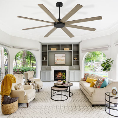 72" Large Ceiling Fans with Remote APP Control, Wood Grain Indoor Outdoor Ceiling Fan for Patios Living Room , 8 Blades Dimmable Timer Reversible Quiet DC Motor 6 Speeds