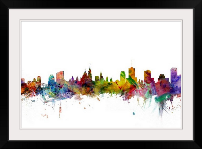 «Francy Ottawa Canada Skyline» par Michael Tompsett - reproduction, Cadre noir, H 24 po x l 32 po x P 1 po