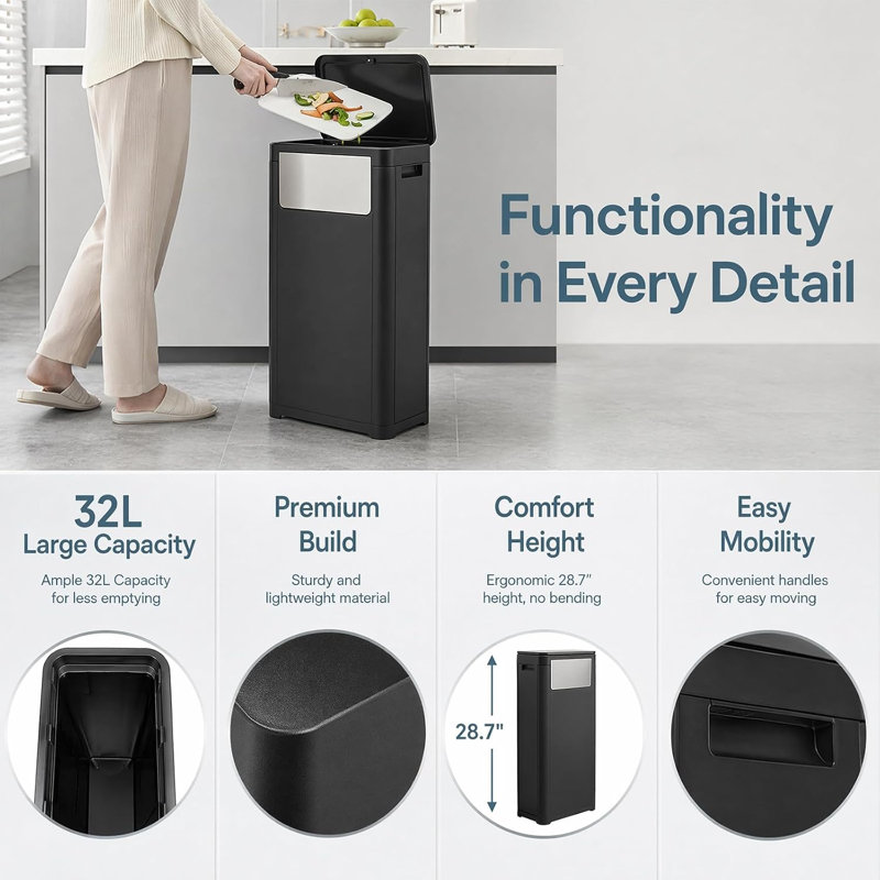 Trash Can Plastic Kitchen Trash Can, Black