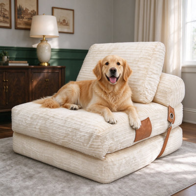 Pouf Lazy Sofa pliable avec revêtement en velours côtelé, convertible en lit pour salon, chambre ou dortoir