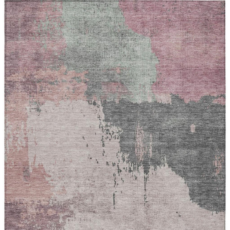 Tapis intérieur lavable abstrait 10 pi x 14 pi sauge et gris anthracite